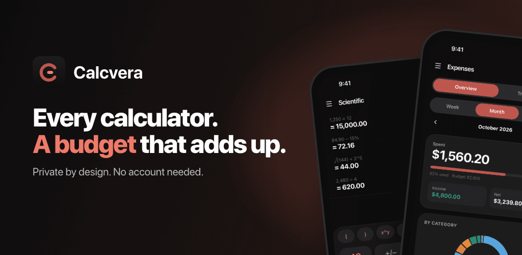 Calcvera: every calculator and a budget tracker in one app